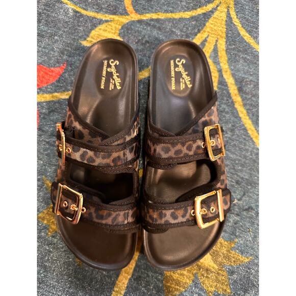 New Seychelles Memory Foam Leopard Print Slide Sandals Size 8.5 - Picture 2 of 5